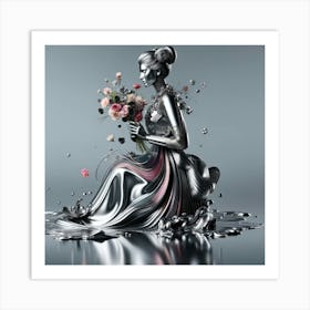 Silver Woman With Flowers Art Print