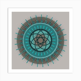 MidMod Boho Abstract Celestial Mandala Geometric in Aqua, Olive and Grey Art Print
