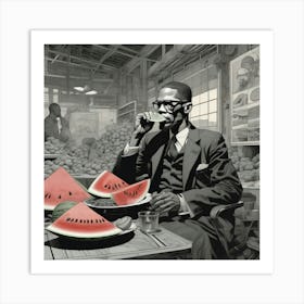 Malcolm X eating a watermelon Art Print