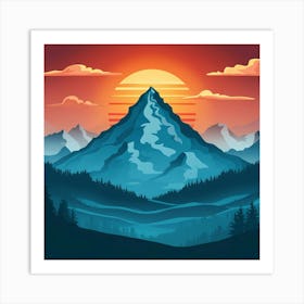 Mountain Landscape With Sunset A Towering Mountain Art Print