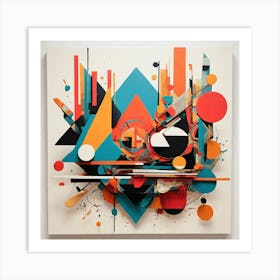 A dynamic abstract artwork with bold geometric shapes, vibrant colors, and intricate patterns. The composition should have a modern, minimalistic feel with a focus on symmetry and contrast Art Print