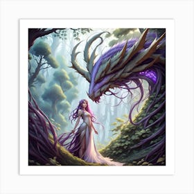 Fairy And A Dragon Art Print