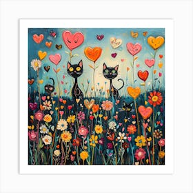 Abstract painting of a cat in a flower field 5 Art Print