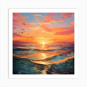 Sunset Over The Ocean Art Print