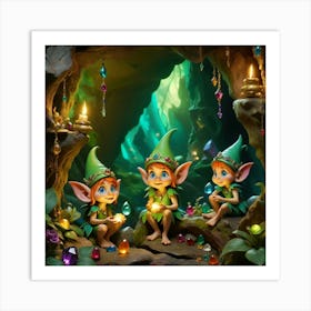 Elves In Cave Art Print