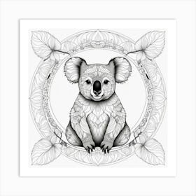 Koala Coloring Page Kids Black White Blank Animal Australia Wildlife Art Print