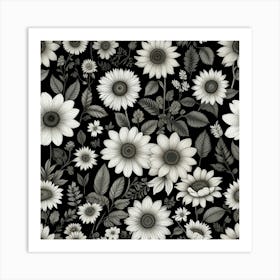 Black And White Sunflowers Art Print