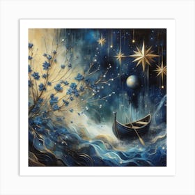 Boat and stars 2 Art Print