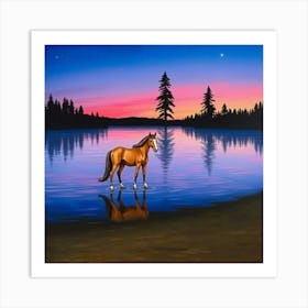 Horse By The Lake 4 Art Print