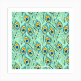 Lovely Peacock Feather Pattern With Flat Design Art Print