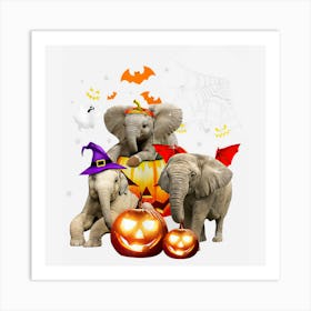 Three Elephants Costume Mummy Halloween Witch Scary Pumpkin Art Print