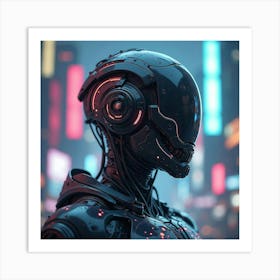 A Futuristic Robot With Intricate Designs In A Neon Cityscape 1 Art Print