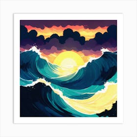 Sunset Over The Ocean 1 Art Print