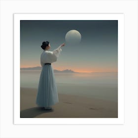 Chinese Woman Pointing At The Moon Art Print