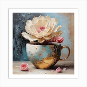 Blooming cactus in a cup 2 Art Print