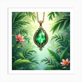 Emerald Pendant, Watercolor, Lush Tropical Garden 1 Art Print