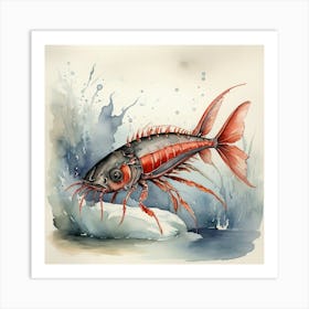 Northern Krill Vintage Graphic Watercolour Art Print 3 Art Print