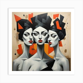 Abstract Portrait Of A 3 Woman Art Print Art Print