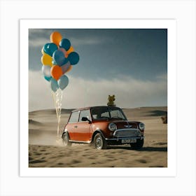 Balloons and car parked in the desert Art Print