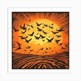 Birds In Flight At Sunset Art Print