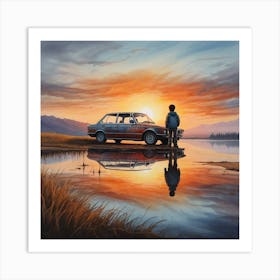 'The Boy And The Car' Art Print