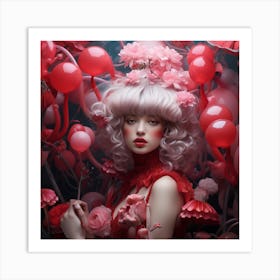 Girl With Red Hair And Balloons Art Print