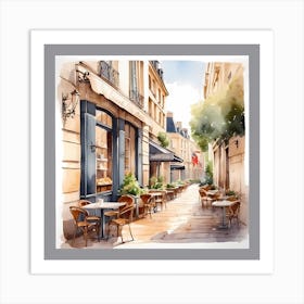 Watercolor Paris Street Cafe Art Print