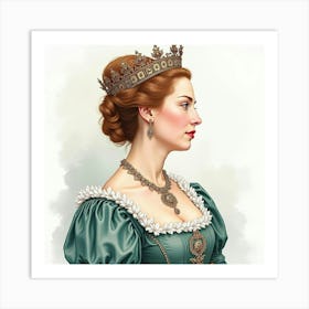 Queen Elizabeth I In A Majestic Watercolor Style, Highlighting Her Charm 1 Art Print