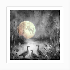 Ducks With The Moon Art Print