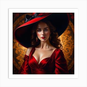 Beautiful Woman In Red Hat 6 Art Print