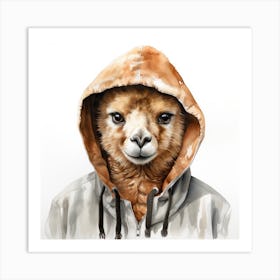 Watercolour Cartoon Alpaca In A Hoodie 3 Art Print