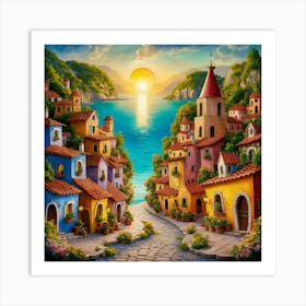 A Stunning And Vibrant Italian Landscape Painting Art Print