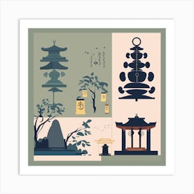 Temple Bells Pattern Symbolism Chinese Lanterns Art Print