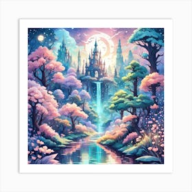 A Fantasy Forest With Twinkling Stars In Pastel Tone Square Composition 91 Art Print