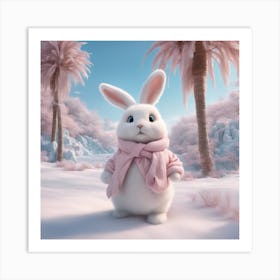 Digital Oil, Bunny Wearing A Winter Coat, Whimsical And Imaginative, Soft Snowfall, Pastel Pinks, Bl (1) Art Print