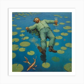 Back to Nature: Floating with Lilies" Art Print