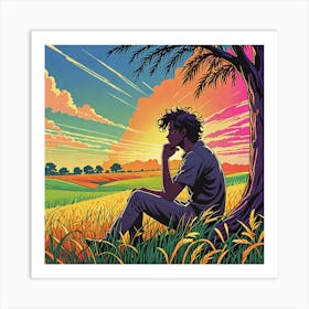 Man Sitting Under A Tree Art Print