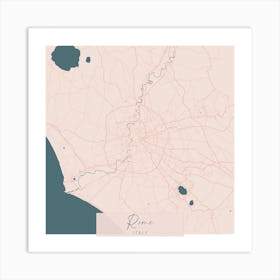 Rome Italy Pink and Blue Cute Script Street Map Art Print