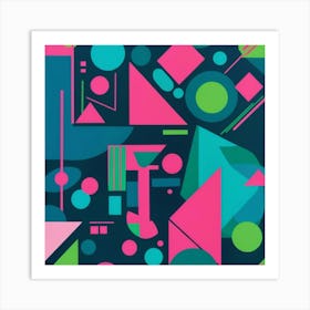 Vibrant Retro Geometric Shapes In Bright Blue Pink And 2 Art Print