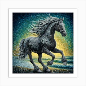 Black Horse On The Beach Art Print