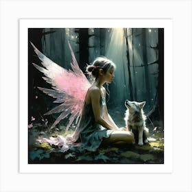 Fairy And Wolf Art Print