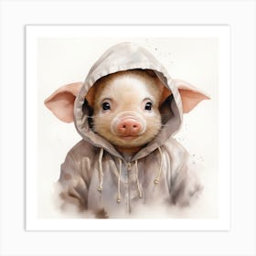 Watercolour Cartoon Pig In A Hoodie 3 Art Print