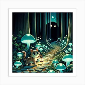 Cat Exploring A Forest Art Print