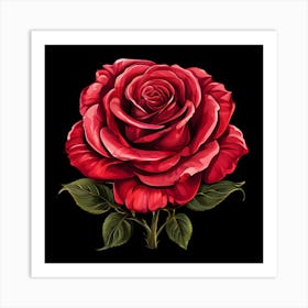 Red Rose On Black Background Art Print