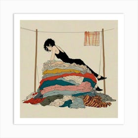 Girl In A Pile Of Clothes 1 Art Print