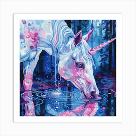 Unicorn Drinking Water Art Print