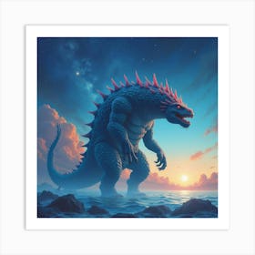 Titan Monster Under A Watercolor Sky With Bright Stars 1 Art Print