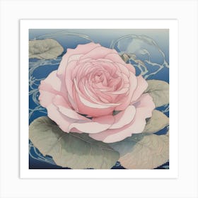 Pink Rose on a Lilly Art Print