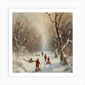 Children On Sleds 1 Art Print