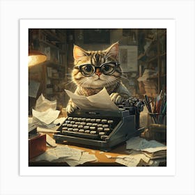 Funny Cat Writer Vintage 6 Art Print